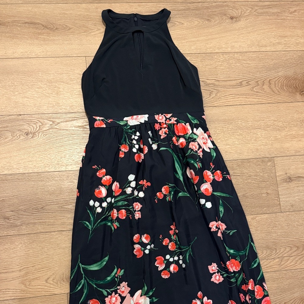 Vince Camuto Black Maxi Dress with Red & Green Floral Print